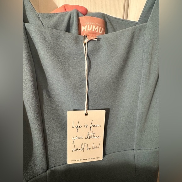 NWT SHOW ME YOUR MUMU Large Eden Stretch Midi French Blue Square Neck High Slit - Picture 5 of 13